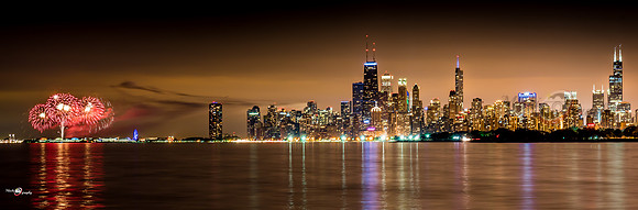 Chicago Skyline with fireworks